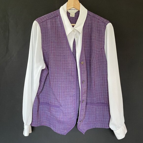 Allison Daley purple white vintage schoolgirl preppy button down top women's 16 - Picture 1 of 9